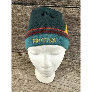Marmot Teal and Yellow Knit Beanie